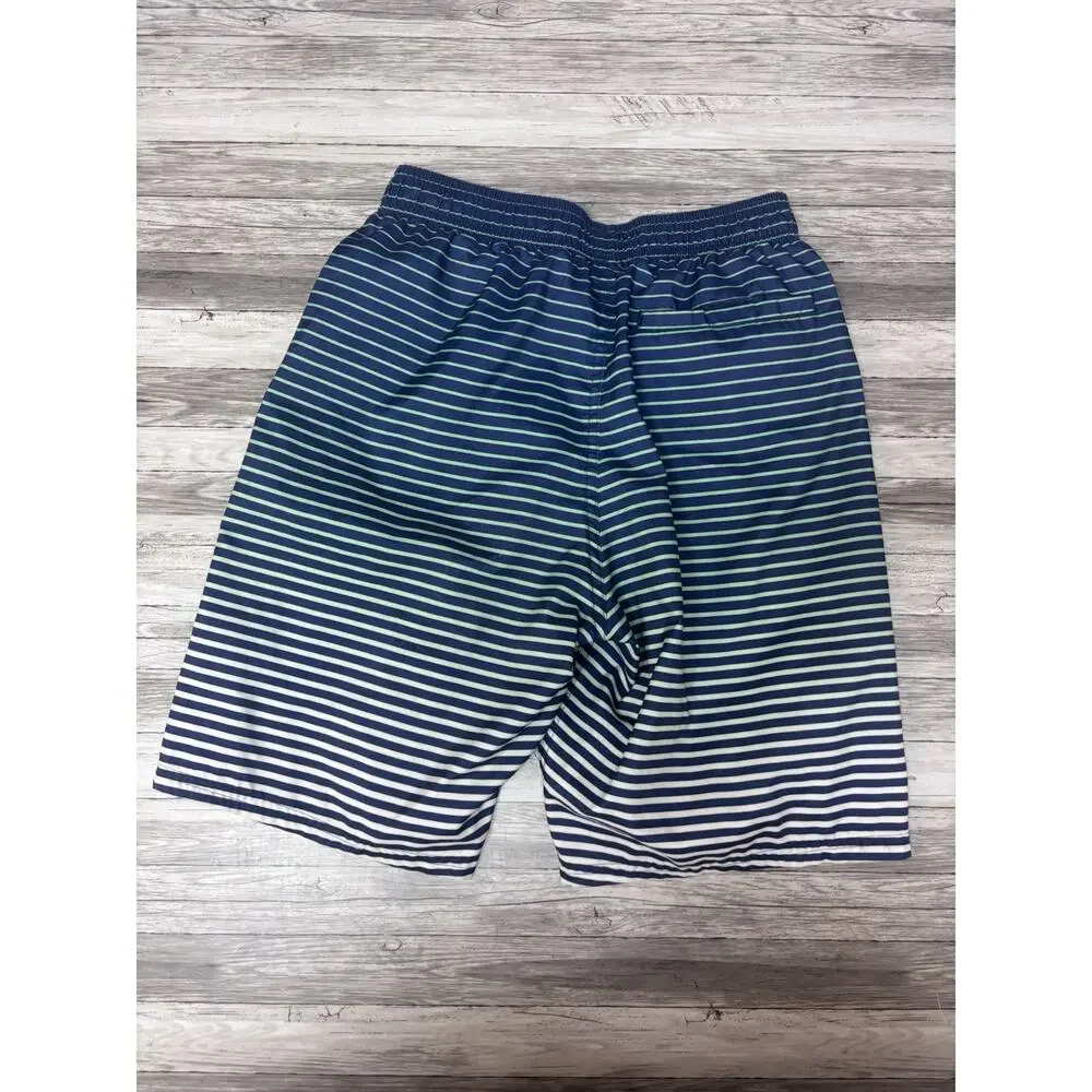 Nike Mens S Swim Board Shorts Navy Green Stripe Drawstring Mesh Lined